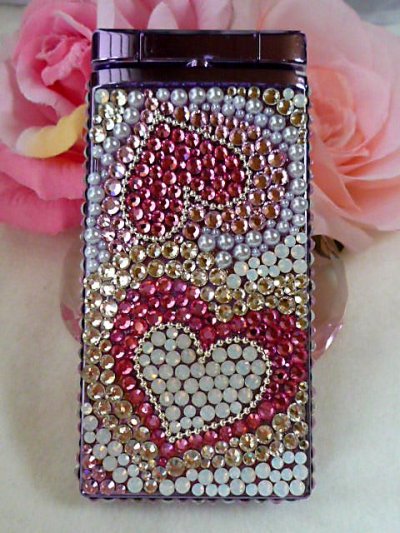 画像1: 【デコ電シート】　オーダー品★Ｗ６４Ｓ★　大人可愛い♪クリスタルガラス使用　ハートプッチ