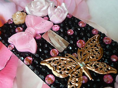 画像2: 【デコ電シート】　オーダー品★SH-03A★　大人小悪魔系♪薔薇盛り蝶々