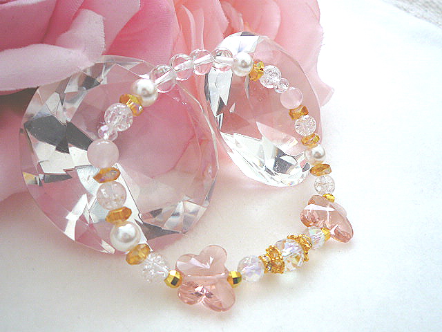 画像5: ピンクゴールド*ローズクォーツオーラ*蝶々ガラスモチーフ*姫系*恋*結婚運*天然石*ブレスレット (5)
